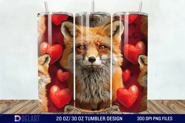3D Valentine Fox Tumbler Wrap