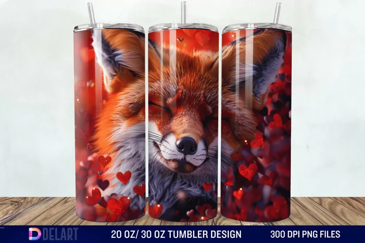 3D Valentine Fox Tumbler Wrap