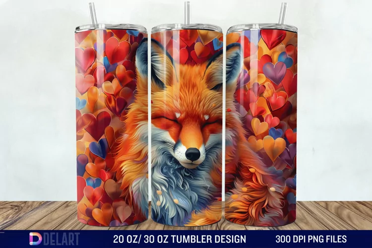 3D Valentine Fox Tumbler Wrap