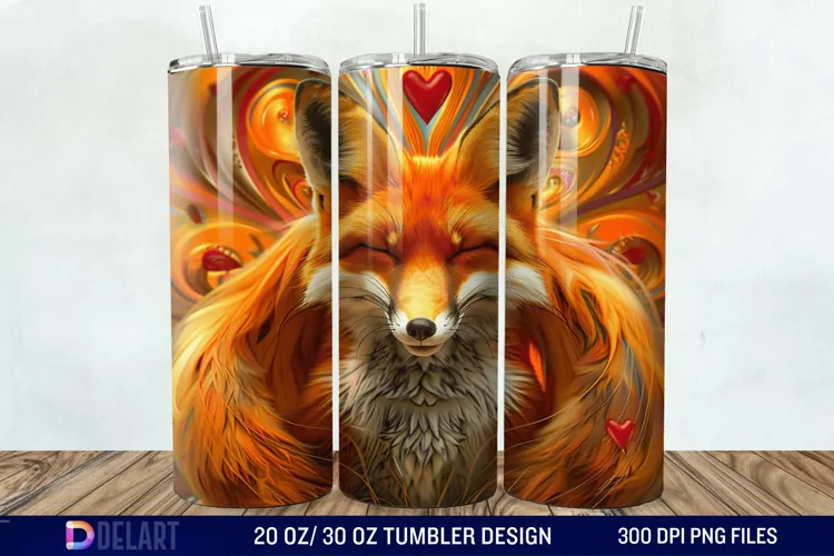 3D Valentine Fox Tumbler Wrap