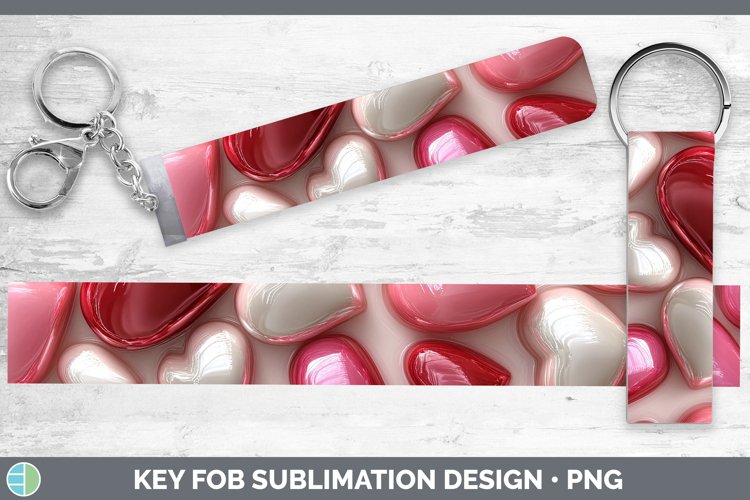 3D Valentine Hearts Key Fob Sublimation Wristlet Designs