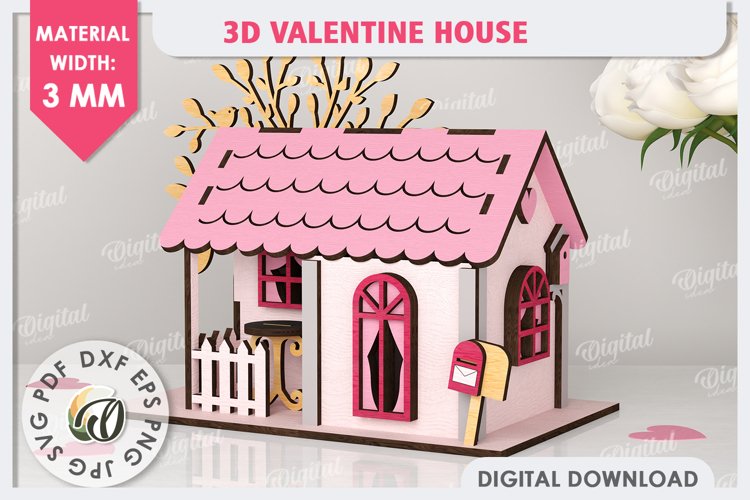 3D Valentines House Laser Cut. Valentine Day Gifts SVG
