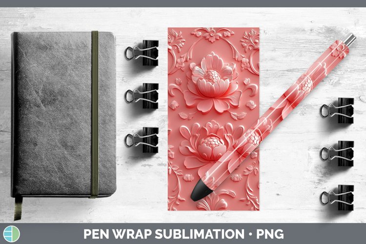 3D Valentine Pink Flowers Pen Wrap Sublimation Pen Designs