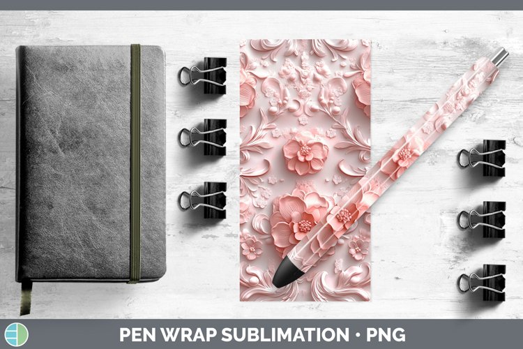 3D Valentine Pink Flowers Pen Wrap Sublimation Pen Designs