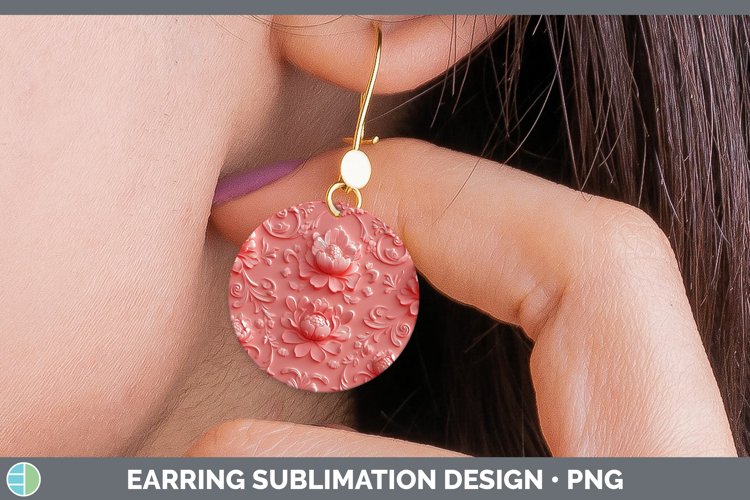 3D Valentine Pink Flowers Round Earrings Sublimation Earring