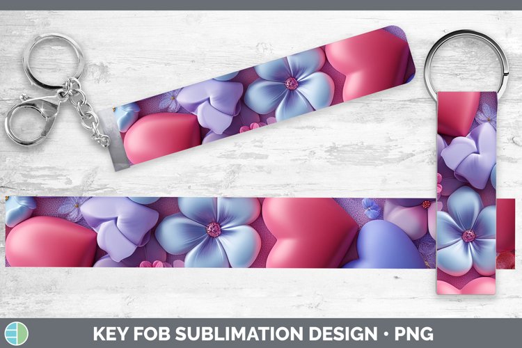 3D Valentine Purple Hearts Key Fob Sublimation Wristlet Desi