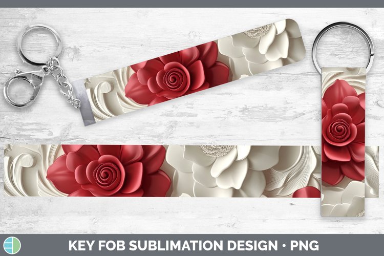 3D Valentine Red Flowers Key Fob Sublimation Wristlet Design