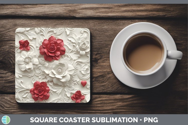 3D Valentine Red Flowers Square Coaster Sublimation Coaster