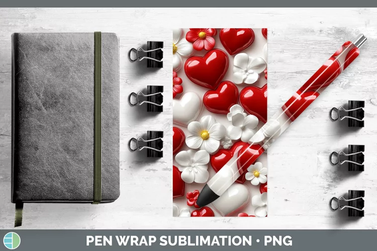 3D Valentine Red Hearts Pen Wrap Sublimation Pen Designs