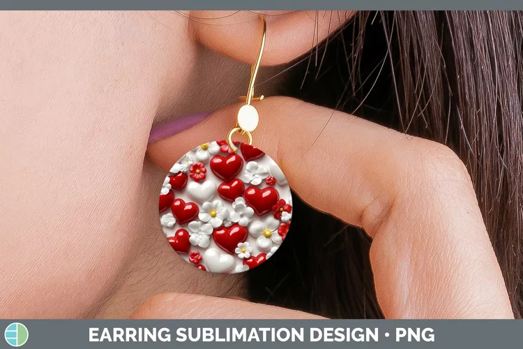 3D Valentine Red Hearts Round Earrings Sublimation Earrings