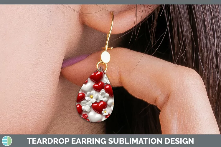 3D Valentine Red Hearts Teardrop Earrings Sublimation Earrin