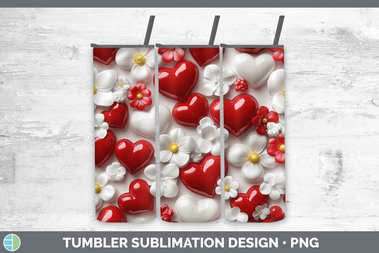 3D Valentine Red Hearts Tumbler Sublimation 20 oz Skinny Tum