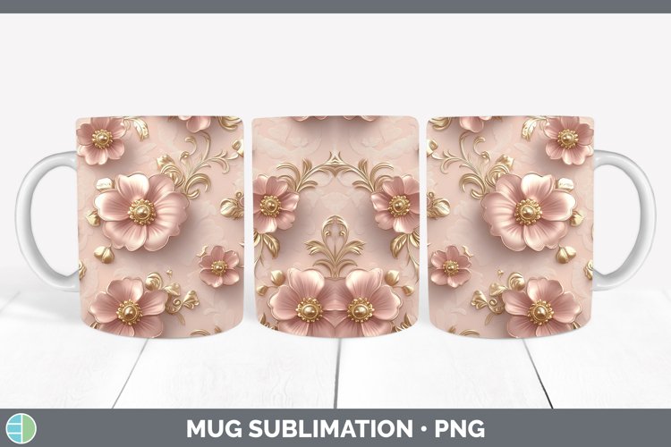 3D Valentine Rose Gold Mug Wrap Sublimation Coffee Cup Desig