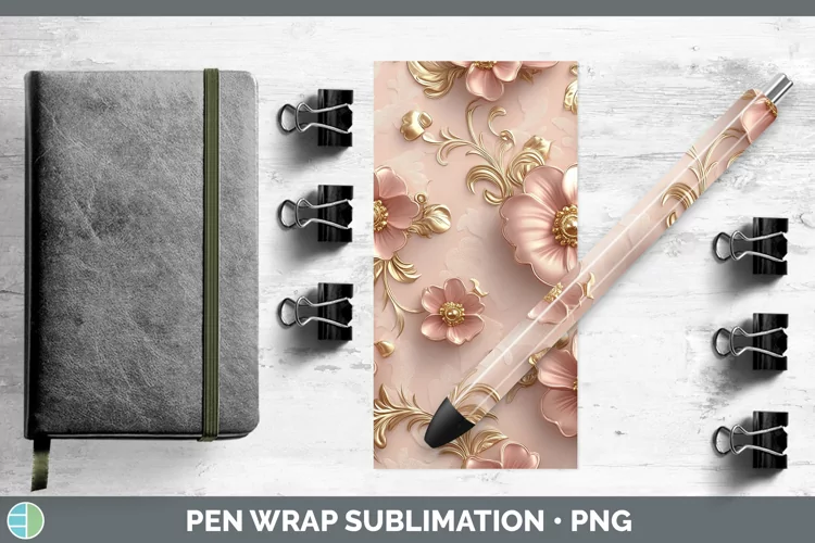 3D Valentine Rose Gold Pen Wrap Sublimation Pen Designs