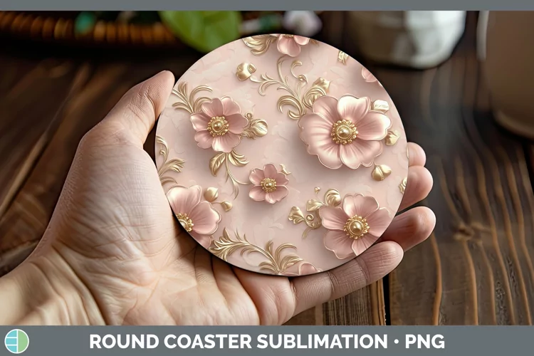 3D Valentine Rose Gold Round Coaster Sublimation Coaster Des