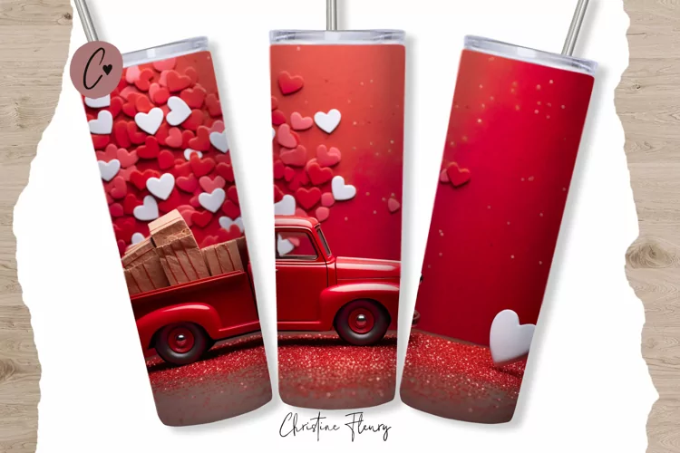 3D Valentine Truck Tumbler Wrap PNG | Valentine PNG