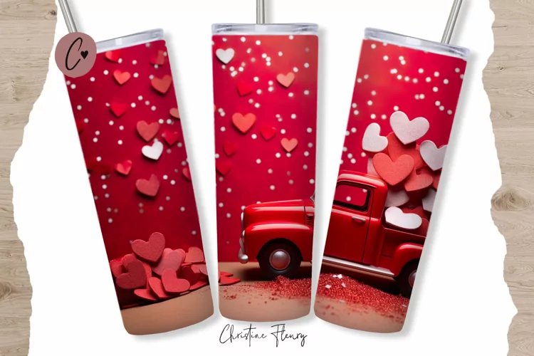3D Valentine Vintage Truck Tumbler Wrap PNG | Valentine PNG