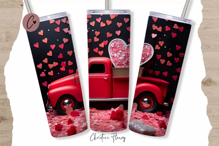 3D Valentine Truck Tumbler Wrap PNG | Valentine PNG