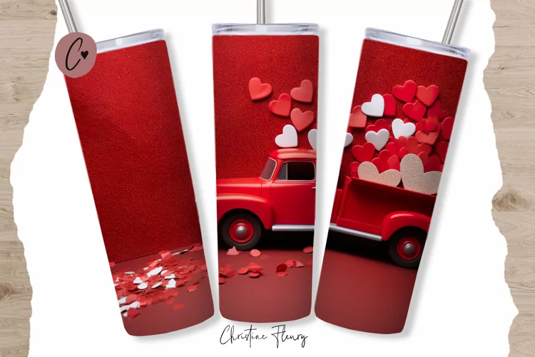 3D Valentine Vintage Truck Tumbler Wrap PNG | Valentine PNG