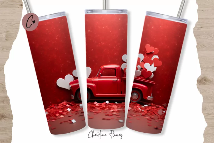 3D Valentine Vintage Truck Tumbler Wrap PNG | Valentine PNG