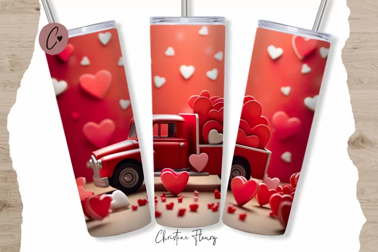 3D Valentine Truck Tumbler Wrap PNG | Valentine PNG