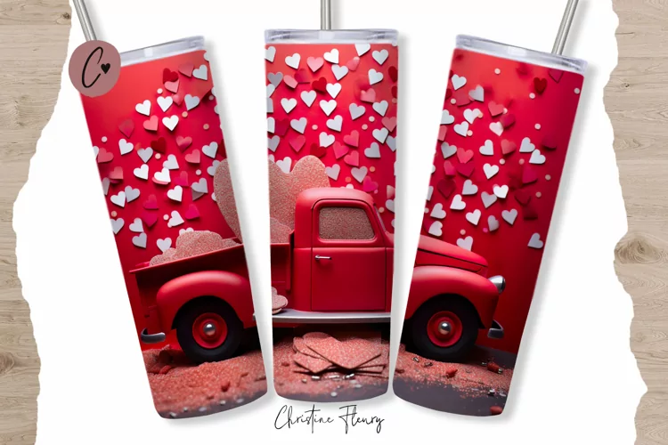 3D Pickup Truck Valentine Tumbler Wrap PNG | Valentine PNG