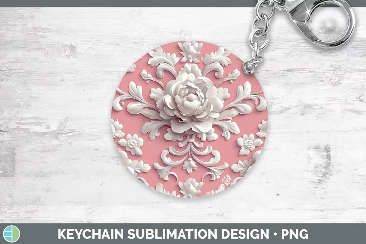 3D Valentine White Damask Keychain Sublimation Keyring Desig