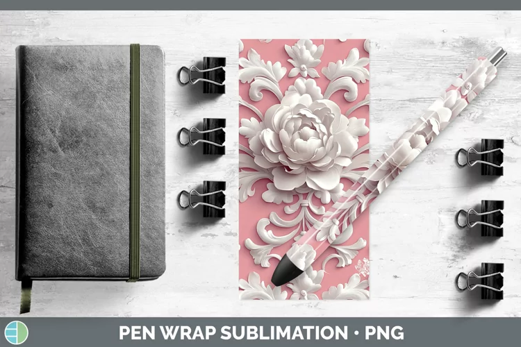 3D Valentine White Damask Pen Wrap Sublimation Pen Designs