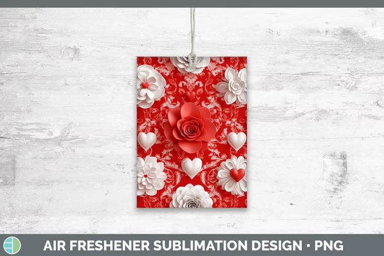 3D Valentine White Flowers Air Freshener Sublimation Car Fre