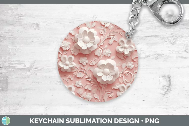 3D Valentine White Flowers Keychain Sublimation Keyring Desi