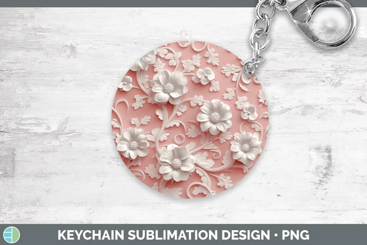 3D Valentine White Flowers Keychain Sublimation Keyring Desi