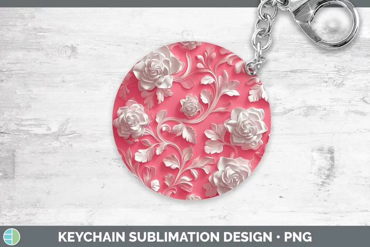3D Valentine White Flowers Keychain Sublimation Keyring Desi
