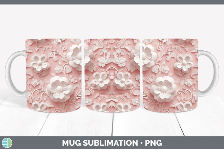 3D Valentine White Flowers Mug Wrap Sublimation Coffee Cup D