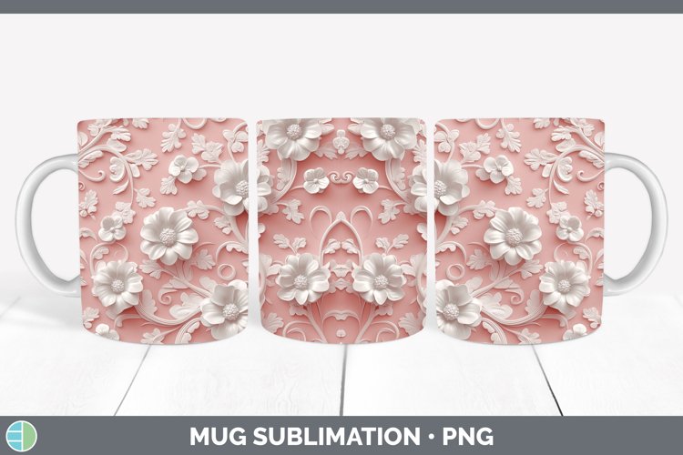 3D Valentine White Flowers Mug Wrap Sublimation Coffee Cup D
