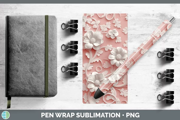 3D Valentine White Flowers Pen Wrap Sublimation Pen Designs