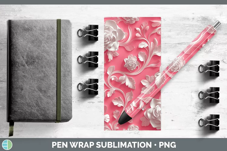 3D Valentine White Flowers Pen Wrap Sublimation Pen Designs