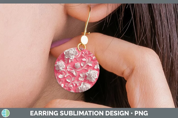 3D Valentine White Flowers Round Earrings Sublimation Earrin