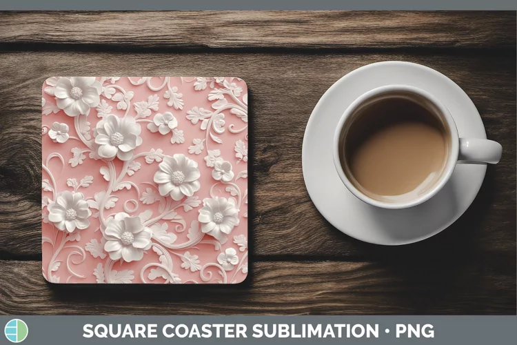 3D Valentine White Flowers Square Coaster Sublimation Coaste