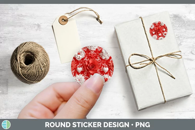 3D Valentine White Flowers Stickers | Round Labels Designs