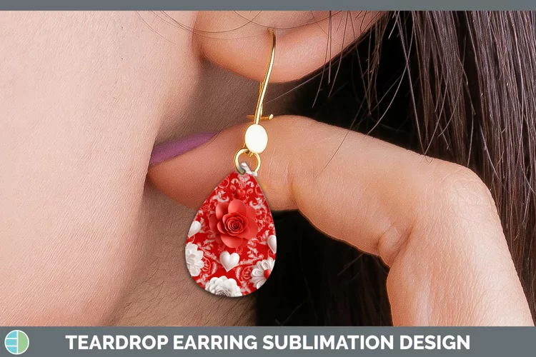 3D Valentine White Flowers Teardrop Earrings Sublimation Ear