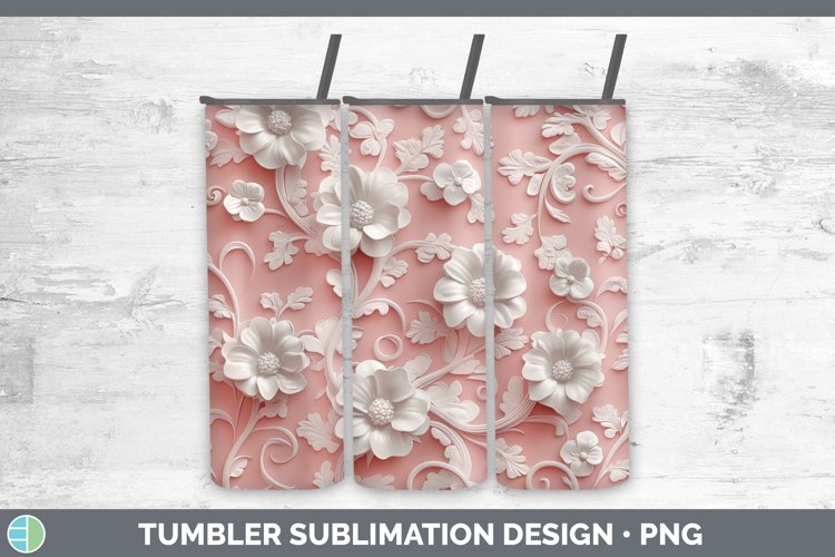 3D Valentine White Flowers Tumbler Sublimation 20 oz Skinny