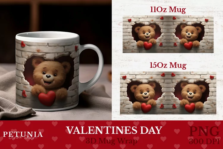 Valentines Day Mug Wrap | 3D Mug Wrap Sublimation