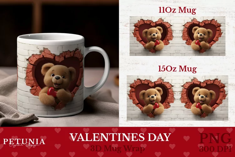 Valentines Day Mug Wrap | 3D Mug Wrap Sublimation