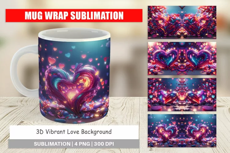 Mug sublimation design 3D Vibrant Love