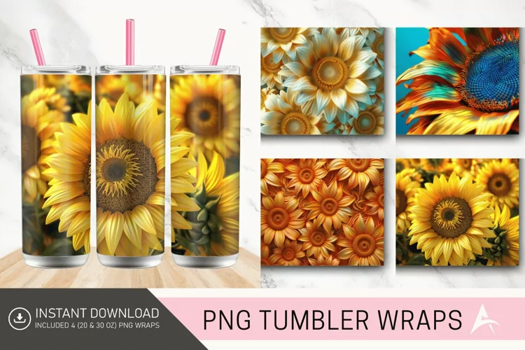 3D Vibrant Sunflower Tumbler wrap