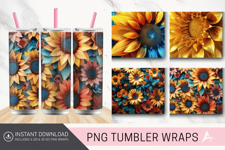 3D Vibrant Sunflower Tumbler wrap