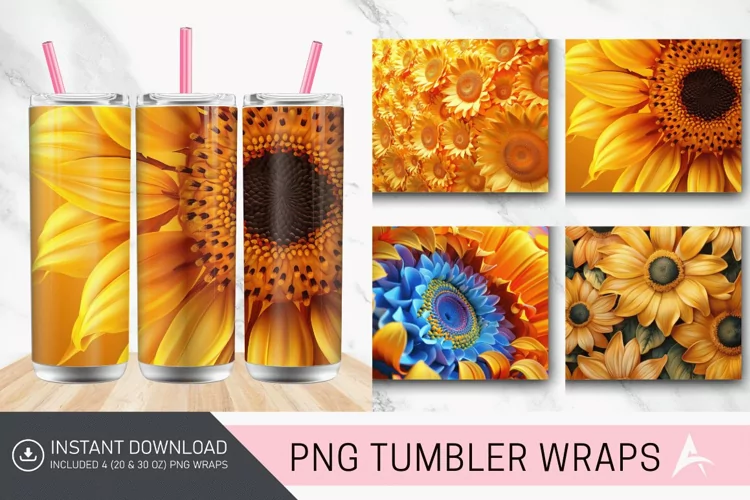 3D Vibrant Sunflower Tumbler wrap