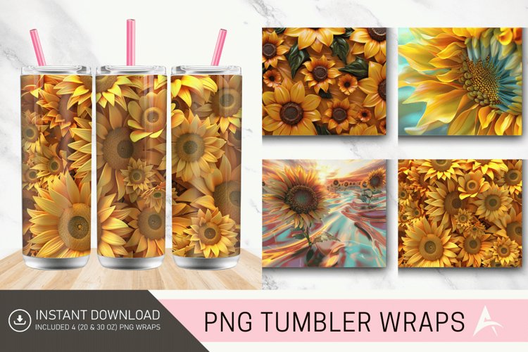 3D Vibrant Sunflower Tumbler wrap example image 1