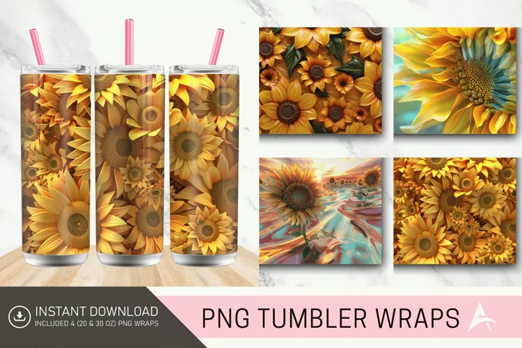 3D Vibrant Sunflower Tumbler wrap