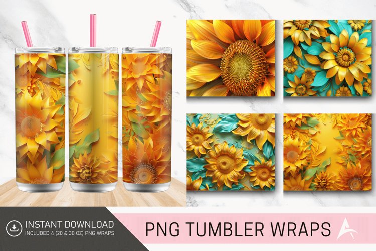 3D Vibrant Sunflower Tumbler wrap
